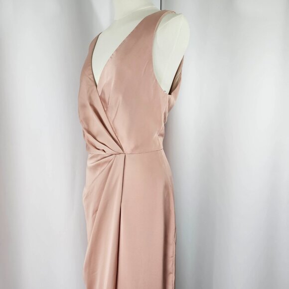 After Six Pink Satin V Neck Faux Wrap Tulip Skirt Maxi Dress Size 14R NWTF Read - Picture 6 of 16